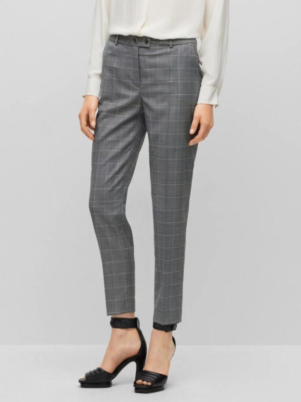 BOSS Hugo Boss Plaid Ankle Dress Pants Gray Womens - Size 12